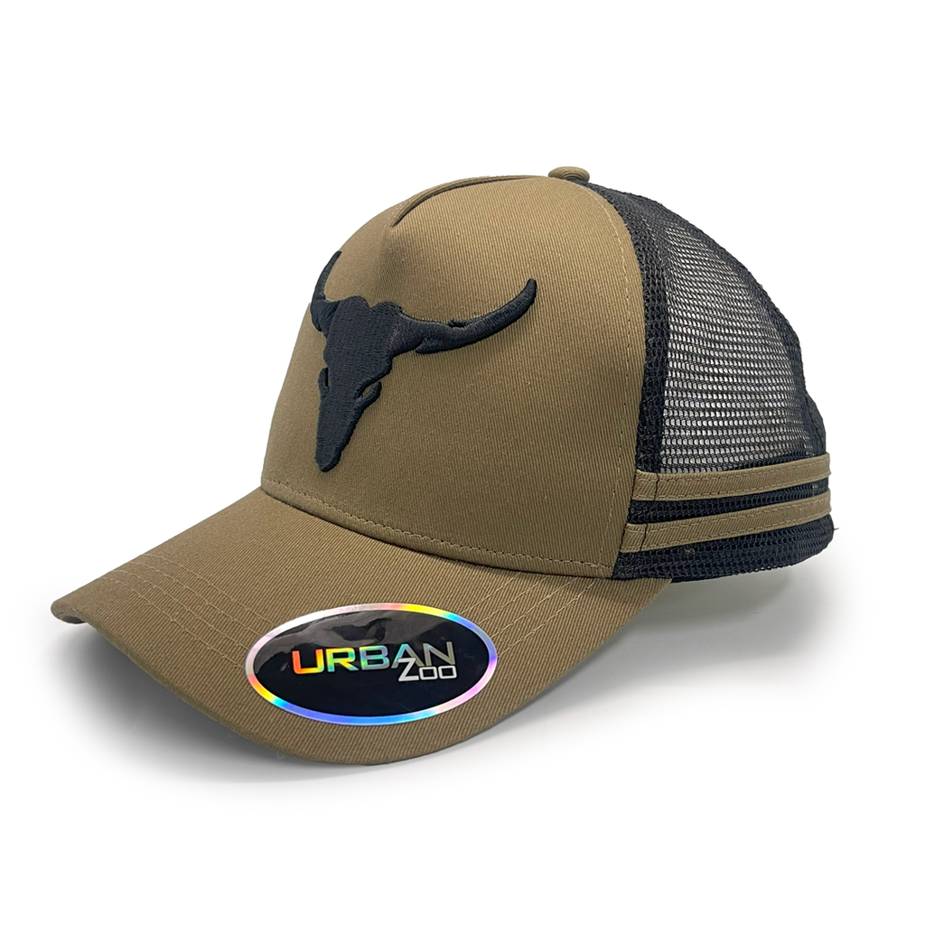 Urban Zoo West Village 109 5 Panel Trucker Longhorn Bull Blue/White OSFM (Khaki/Black)