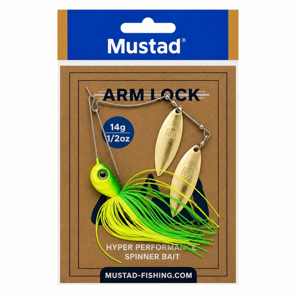 Mustad Arm Lock Spinner Bait Fishing Lure w Double Willow Blades | 14g | Lime Chart