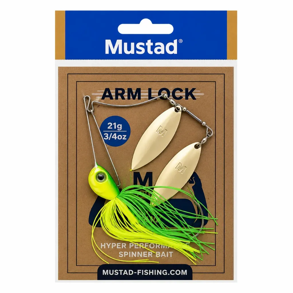 Mustad Arm Lock Spinner Bait Fishing Lure w Double Willow Blades | 21g | Lime Chart