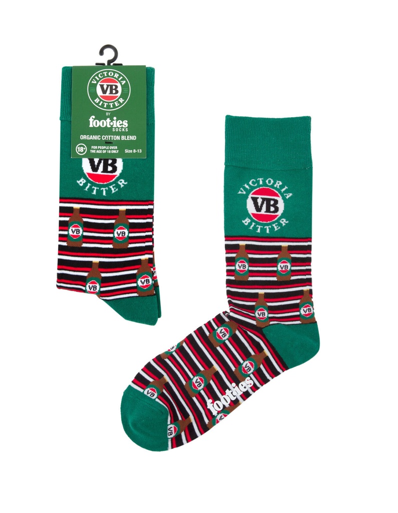 Foot-ies Victoria Bitter Organic Cotton Socks Green/Red Stripes Size 8 to 13