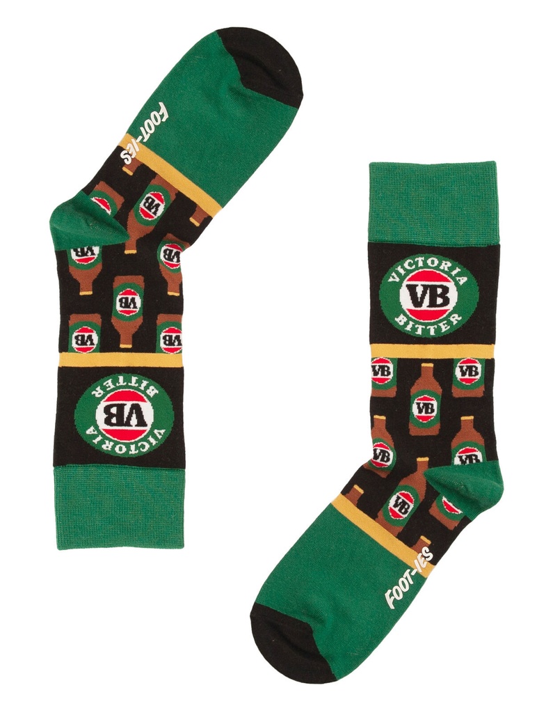 Foot-ies Victoria Bitter Organic Cotton Socks VB Logo Black/Green Size 8 to 13