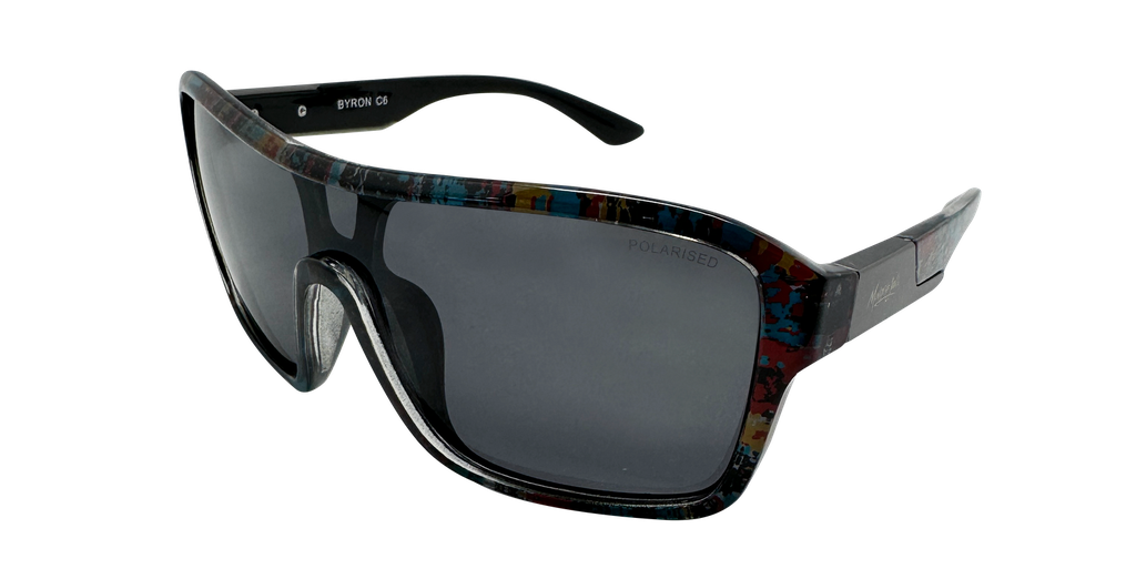 Mangrove Jacks Byron C6 Crystal Blue Print w Black Back Spray / Smoke Polarised Lenses