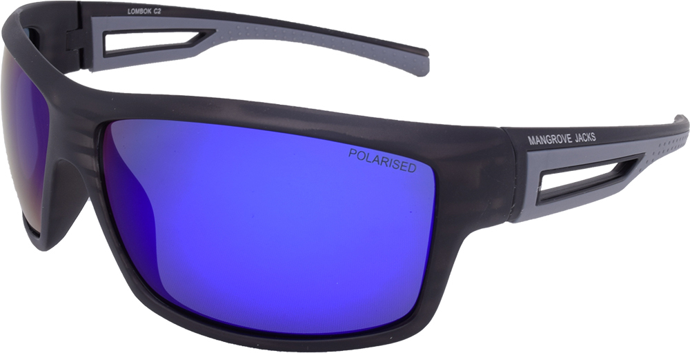 Mangrove Jacks Lombok C2 Matte Crystal Grey & Matte Black / Blue Revo Polarised Lenses