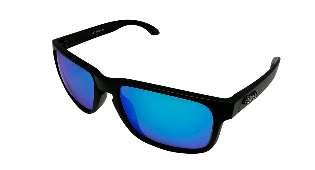 Mangrove Jacks Ned Kelly C8 Matte Black / Ice Blue Revo Polarised Lenses