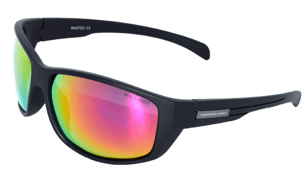 Mangrove Jacks Wasted C3 Matte Black / Red Revo Polarised Lenses