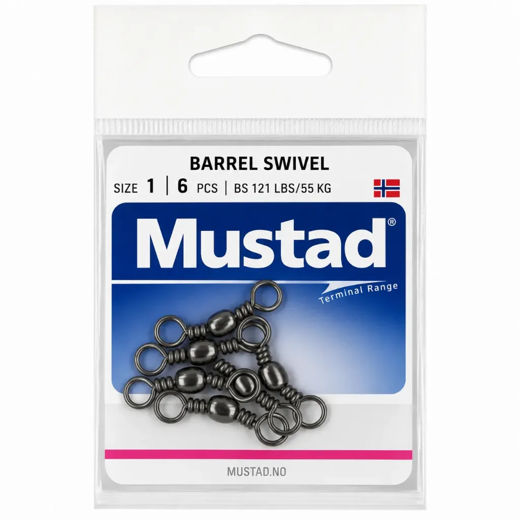 Mustad Barrel Swivel Black | Size 1 | 121lb-55kg | 6 Pack