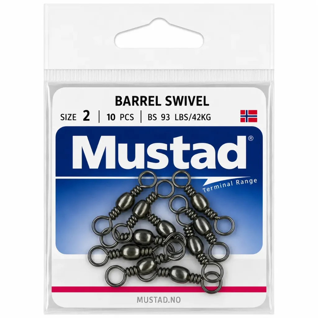 Mustad Barrel Swivel Black | Size 2 | 93lb-42kg | 10 Pack