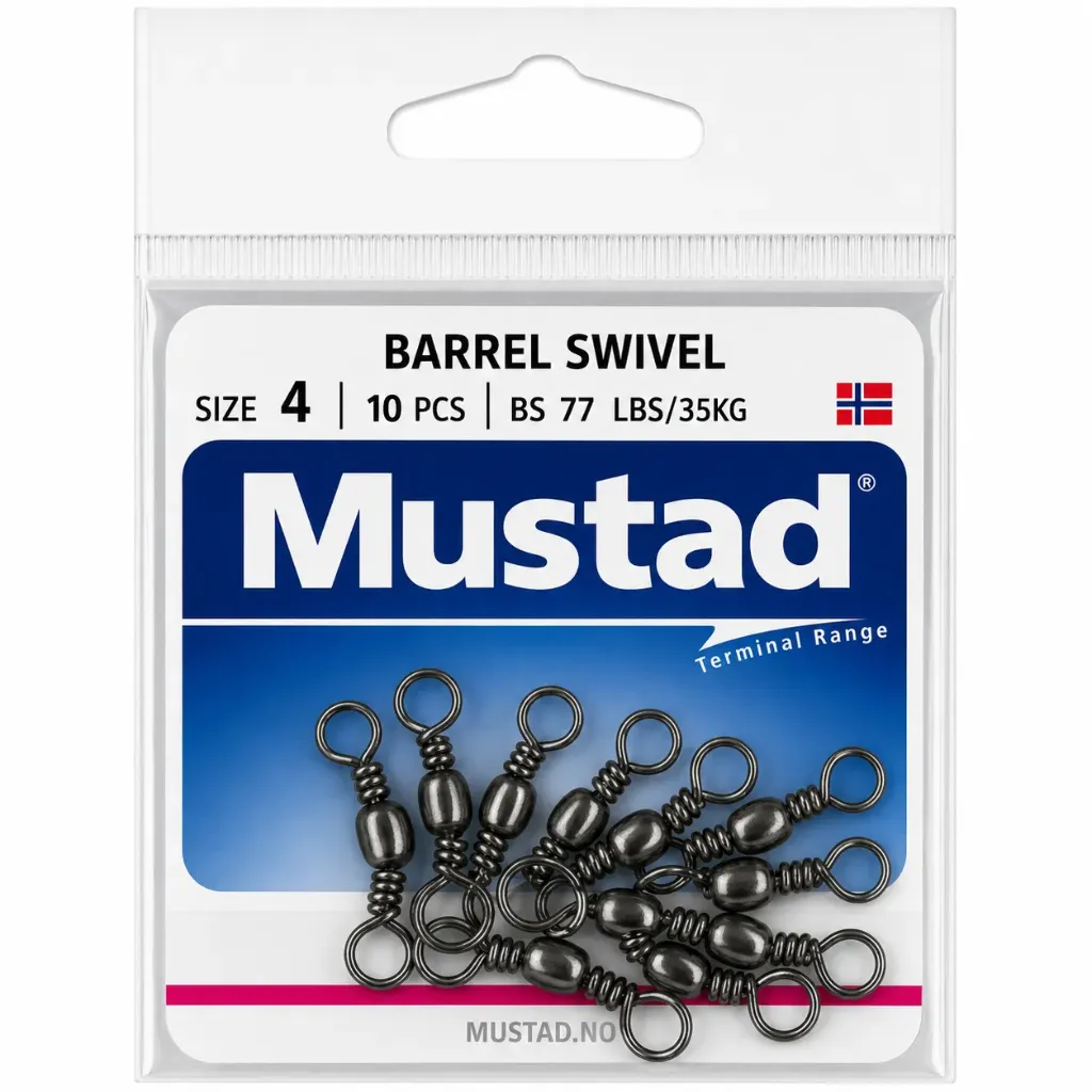 Mustad Barrel Swivel Black | Size 4 | 77lb-35kg | 10 Pack