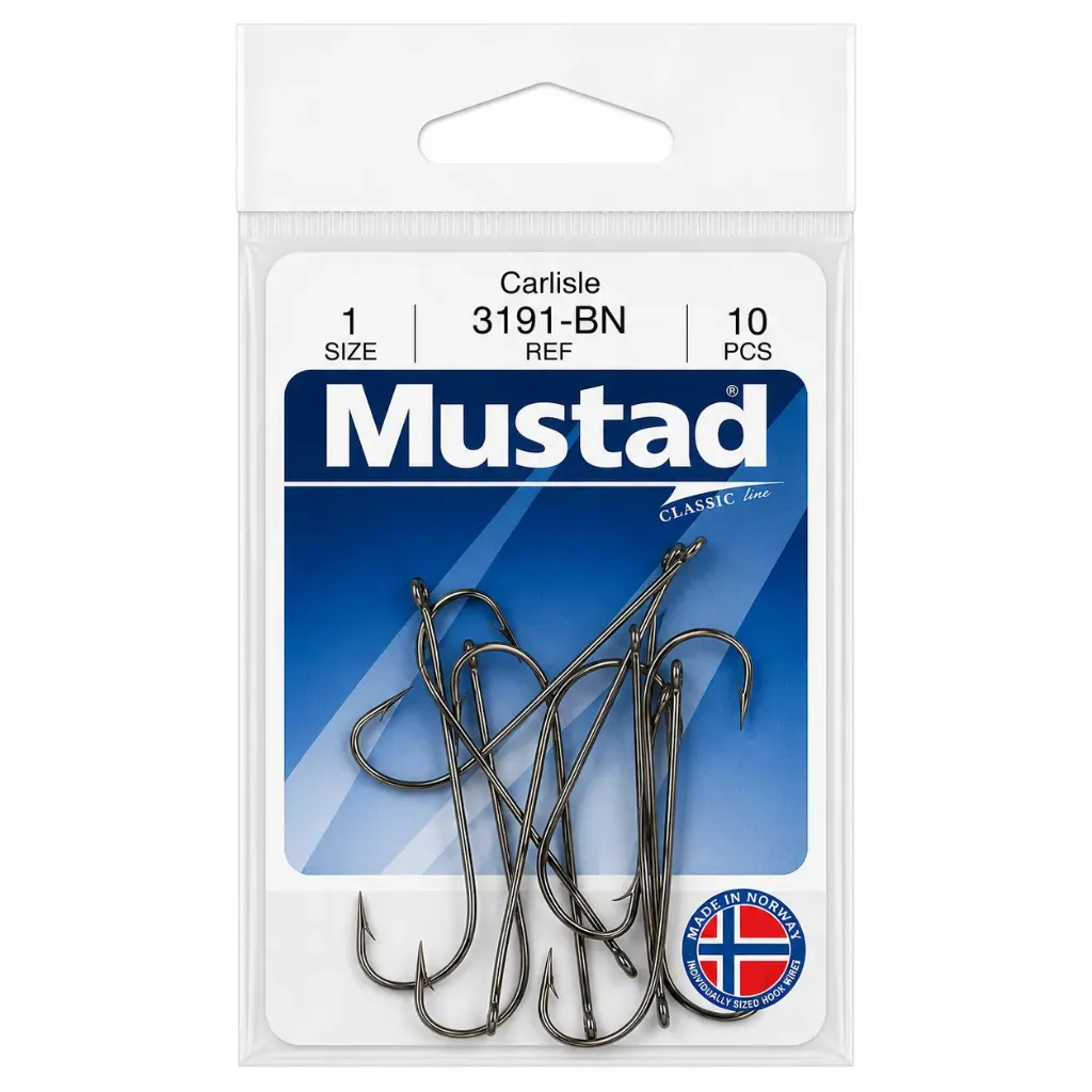 Mustad Carlisle Bait Hook Black | Size 1 | 10 Pack