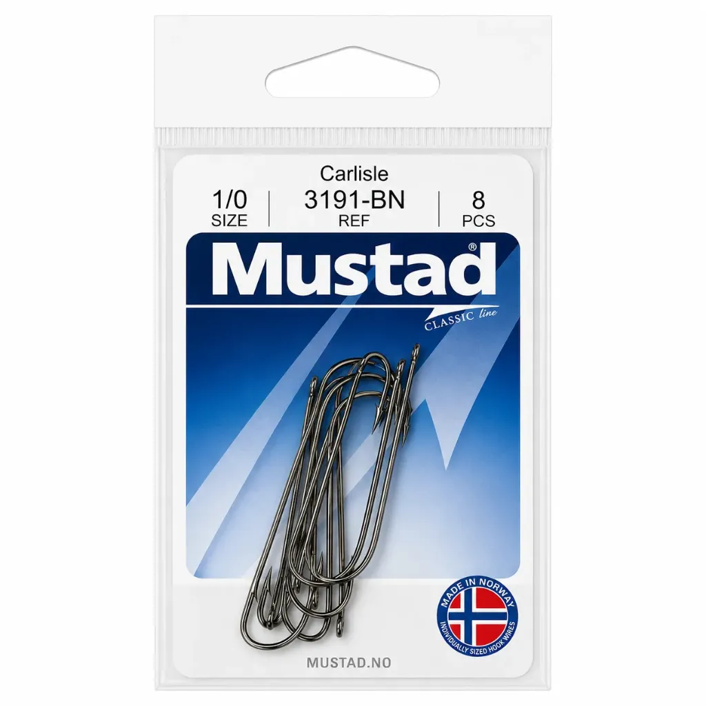 Mustad Carlisle Bait Hook Black | Size 1/0 | 8 Pack