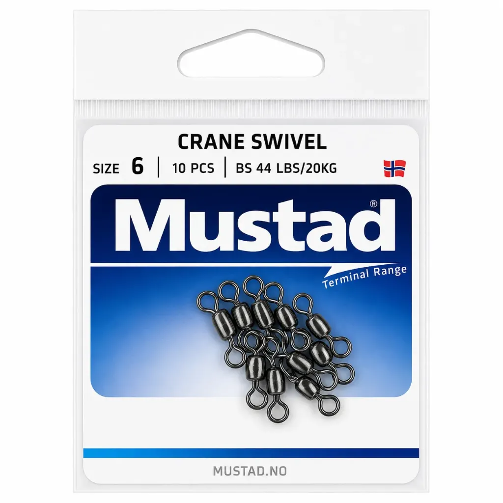Mustad Crane Swivel | Size 6 | 44lb-20kg | 10 Pack