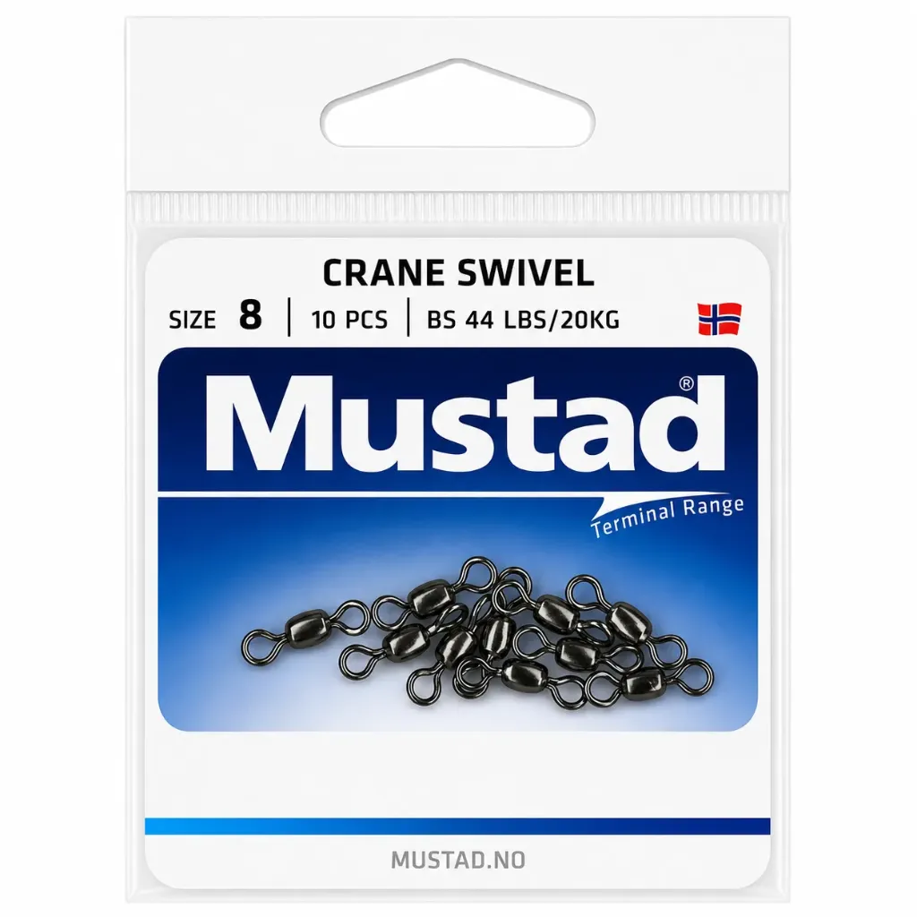 Mustad Crane Swivel | Size 8 | 44lb-20kg | 10 Pack