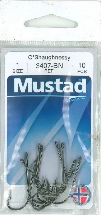 Mustad O'Shaughnessy Live Bait Hook Black | Size 1 | 10 Pack
