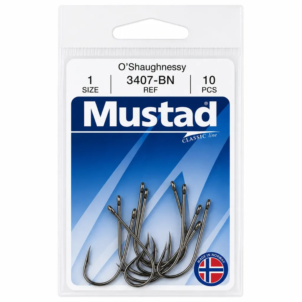 Mustad O'Shaughnessy Live Bait Hook Black | Size 1 | 10 Pack