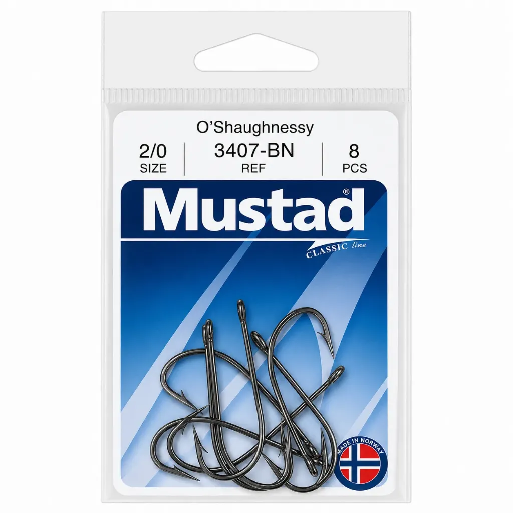 Mustad O'Shaughnessy Live Bait Hook Black | Size 2/0 | 8 Pack