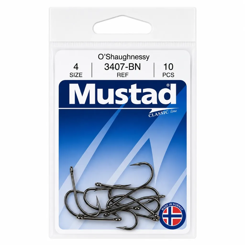 Mustad O'Shaughnessy Live Bait Hook Black | Size 4 | 10 Pack