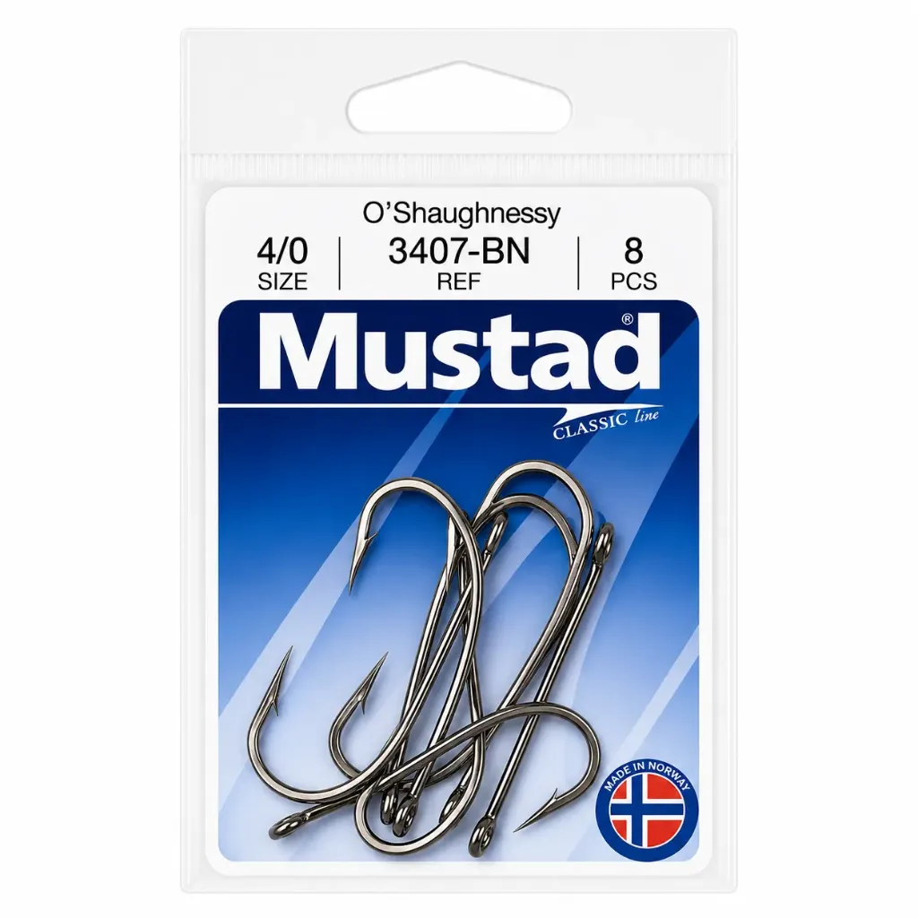 Mustad O'Shaughnessy Live Bait Hook Black | Size 4/0 | 8 Pack