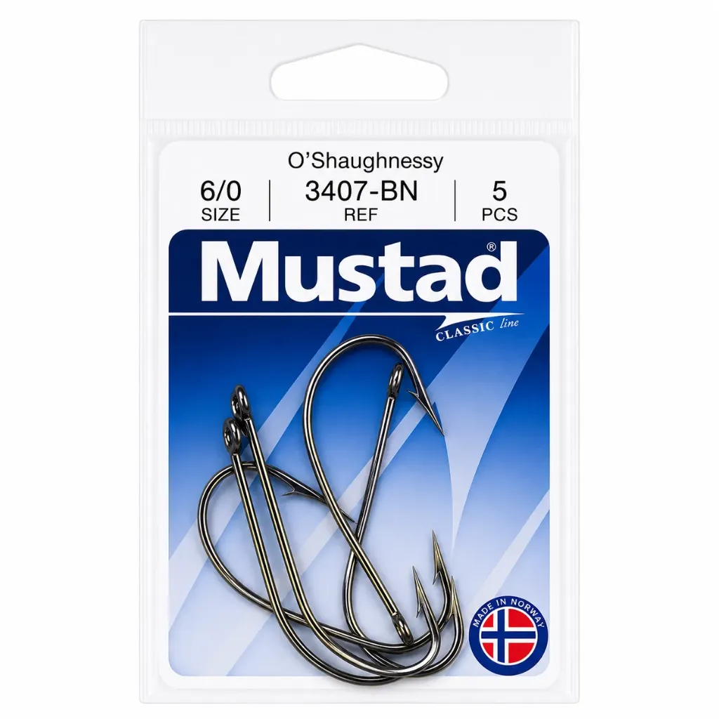 Mustad O'Shaughnessy Live Bait Hook Black | Size 6/0 | 5 Pack