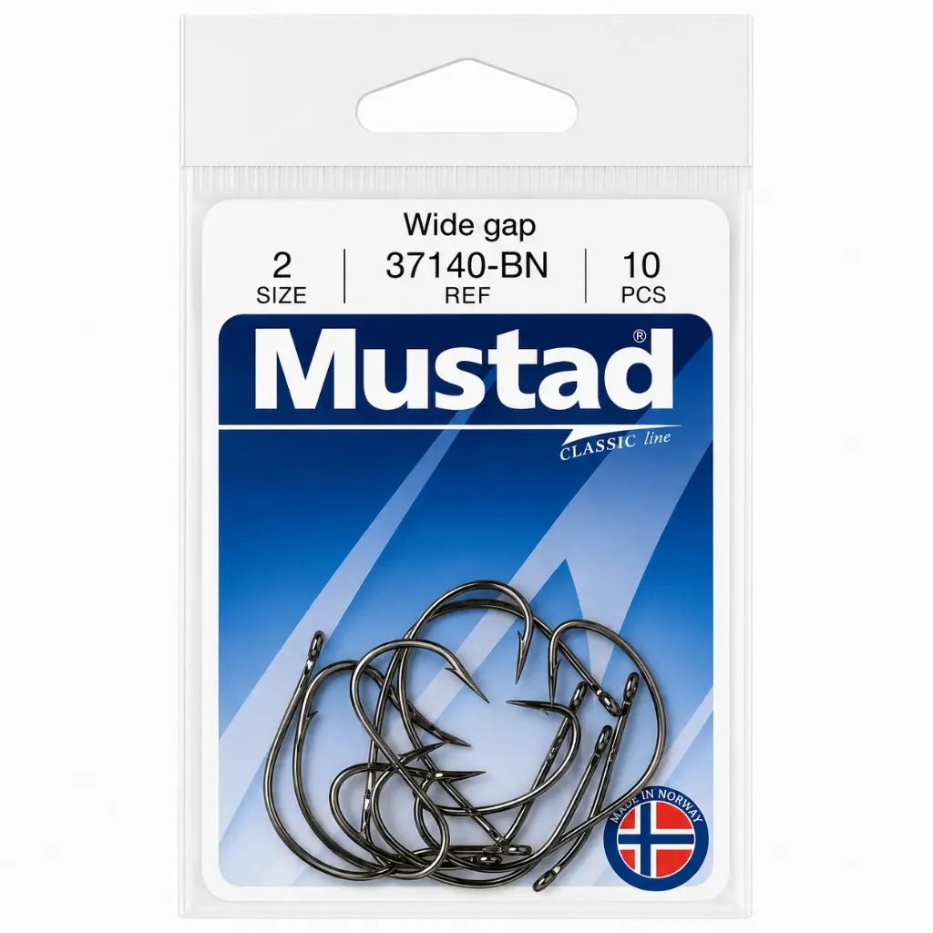 Mustad Wide Gap Hook Black | Size 2 | 10 Pack