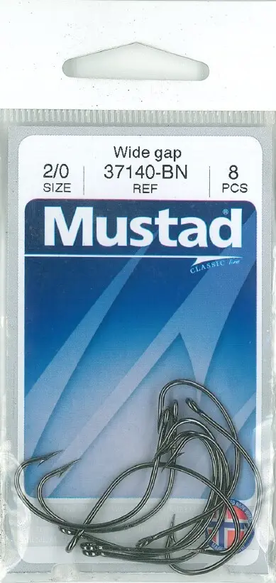 Mustad Wide Gap Hook Black | Size 2/0 | 8 Pack