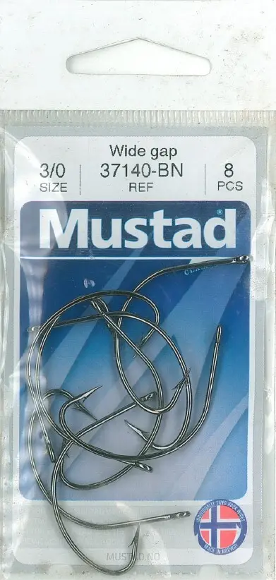 Mustad Wide Gap Hook Black | Size 3/0 | 8 Pack