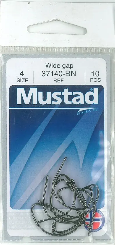 Mustad Wide Gap Hook Black | Size 4 | 10 Pack