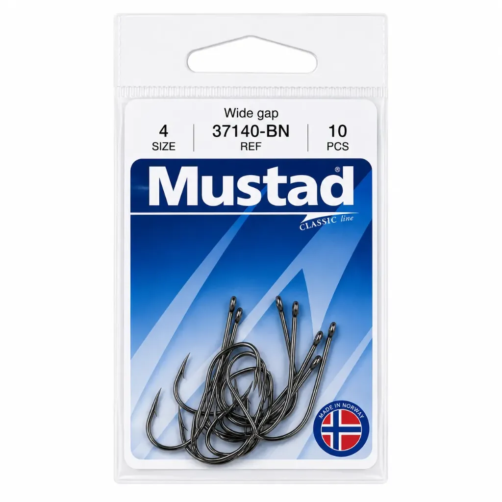 Mustad Wide Gap Hook Black | Size 4 | 10 Pack