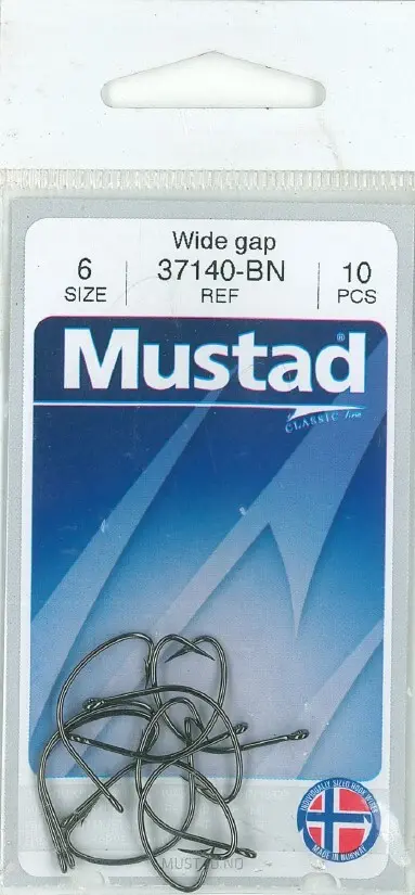 Mustad Wide Gap Hook Black | Size 6 | 10 Pack