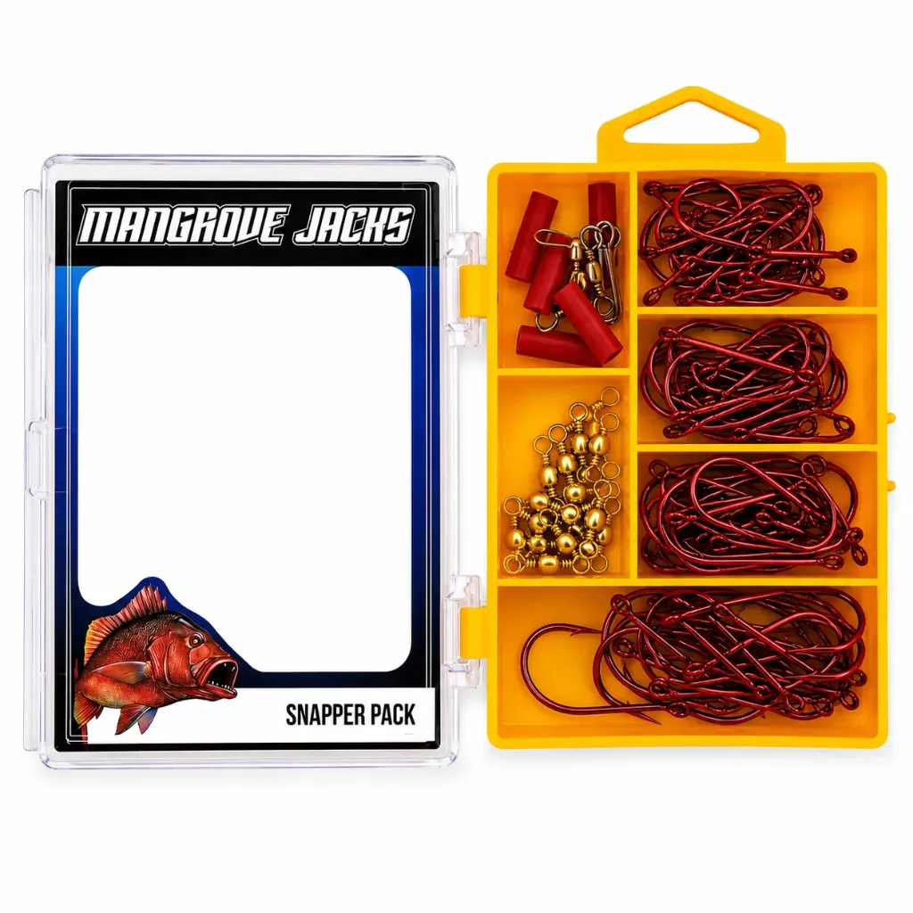 Mangrove Jacks Snapper Fishing Pack | Hooks, Swivels, Slider Clips, and Tackle Box