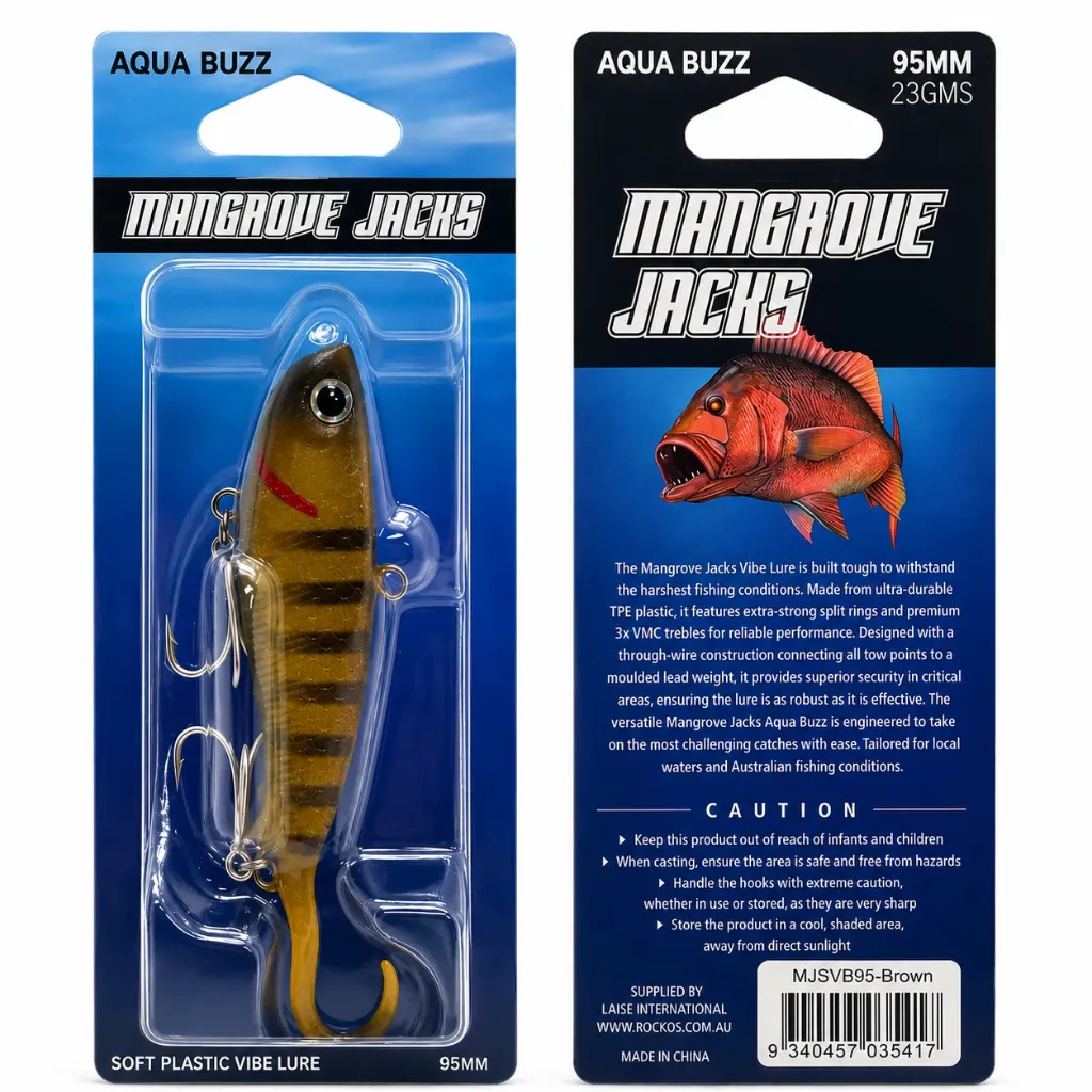 Mangrove Jacks Aqua Buzz Soft Plastic Vibe Lure | 95mm 23gms | Brown