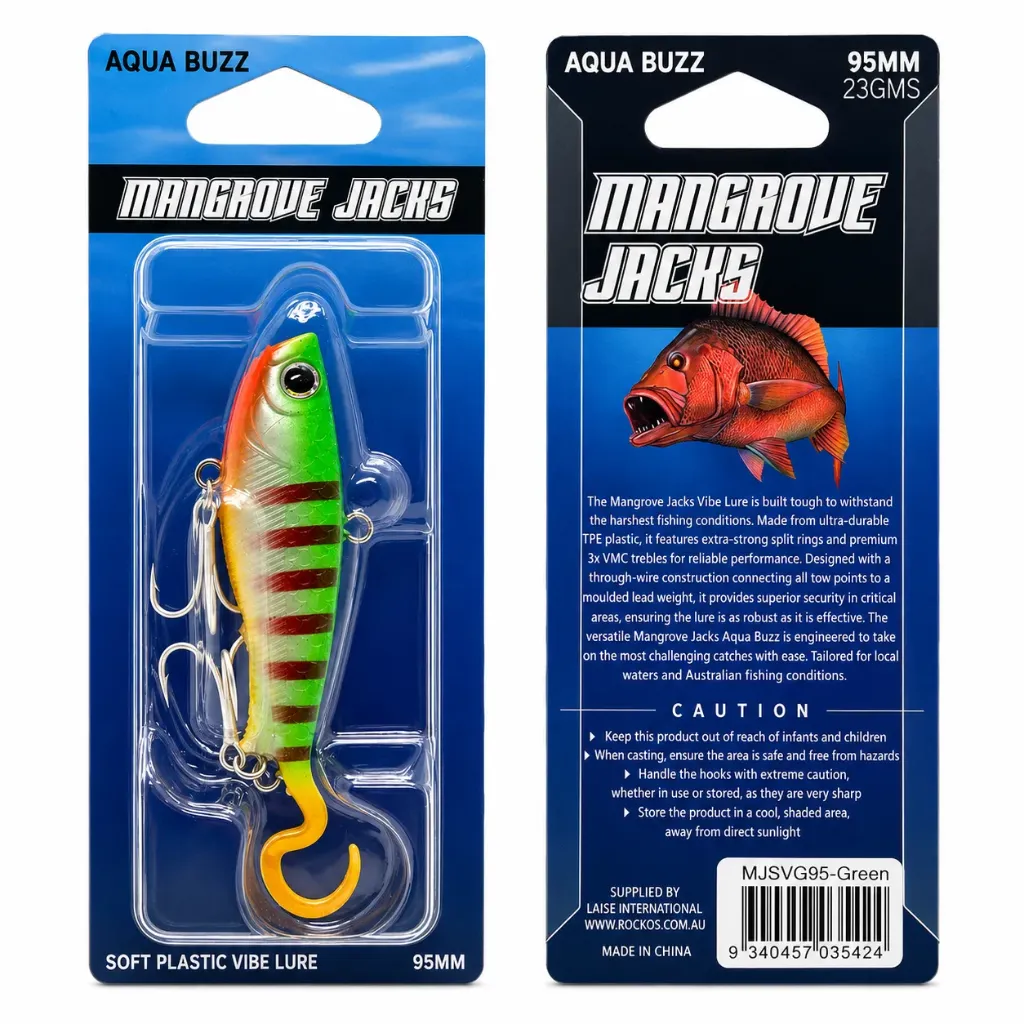 Mangrove Jacks Aqua Buzz Soft Plastic Vibe Lure | 95mm 23gms | Green