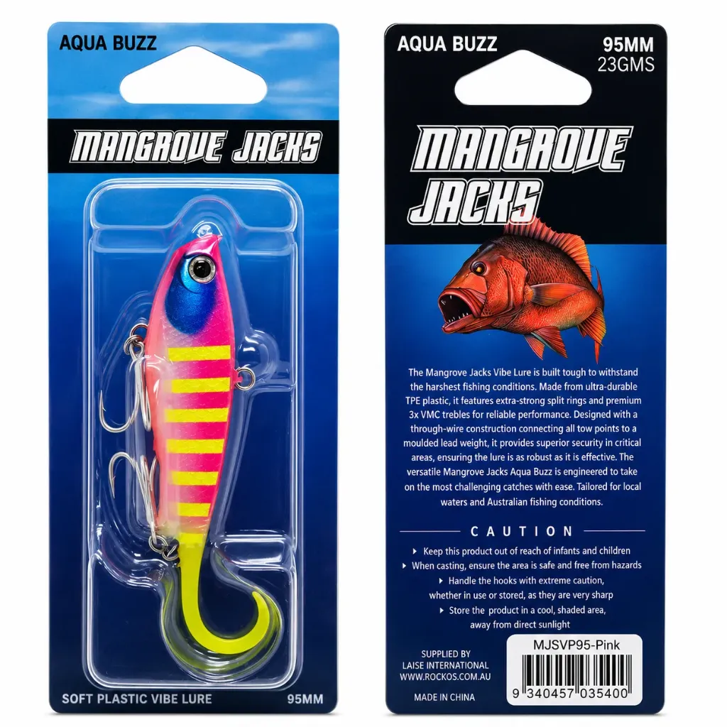 Mangrove Jacks Aqua Buzz Soft Plastic Vibe Lure | 95mm 23gms | Pink