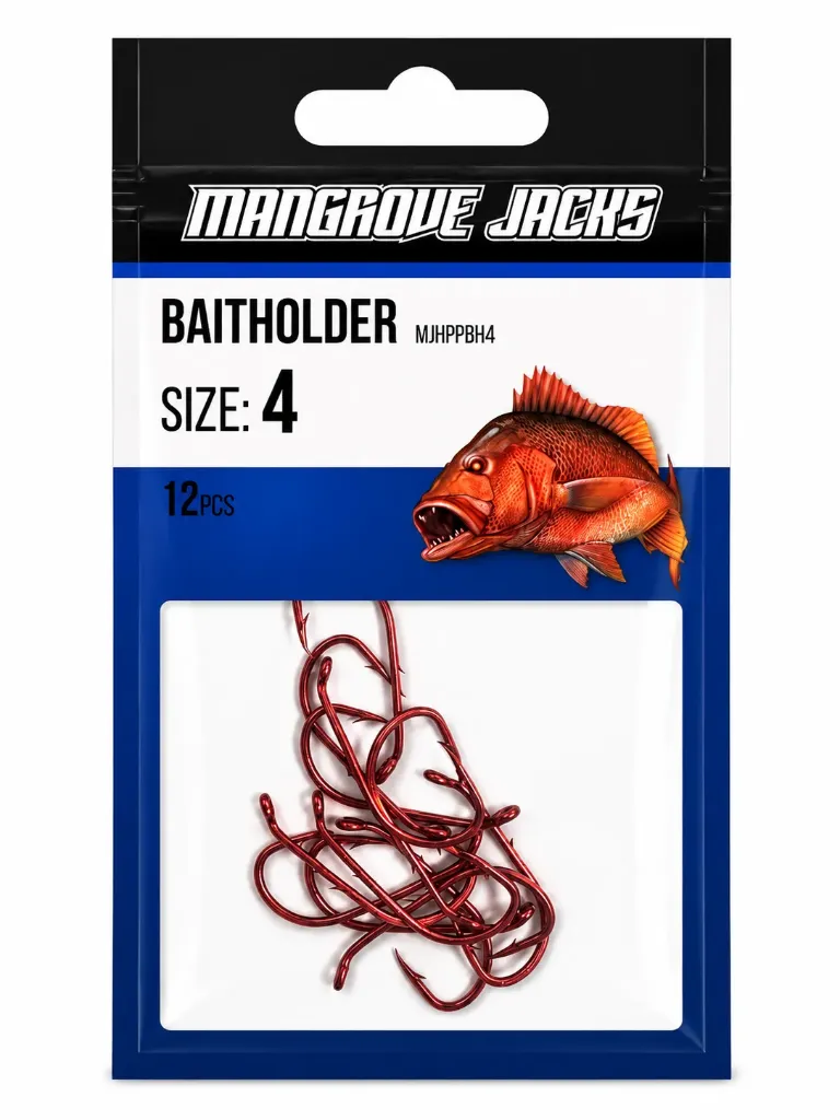 Mangrove Jacks Baitholder Hook Red | Size 6 | 15 Pack