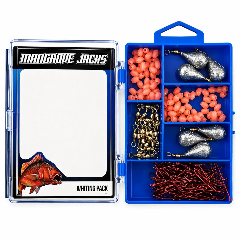 Mangrove Jacks Whiting Fishing Pack | Hooks, Swivels, Sinkers, and Lumo Beads in Tackle Box