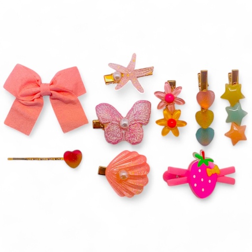 [9340457028044] Kids Hair Clips Pink Stars (9 pcs)