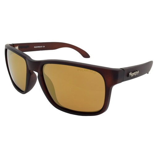 [9337217001980] Mangrove Jacks Razorback C6 Matte Crystal Dark Brown / Brown Gold Revo Polarised Lenses