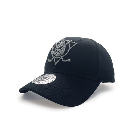 [9353380741720] Mitchell & Ness Pro Crown Anaheim Ducks Chrome Logo NHL Black OSFM MJAN1242